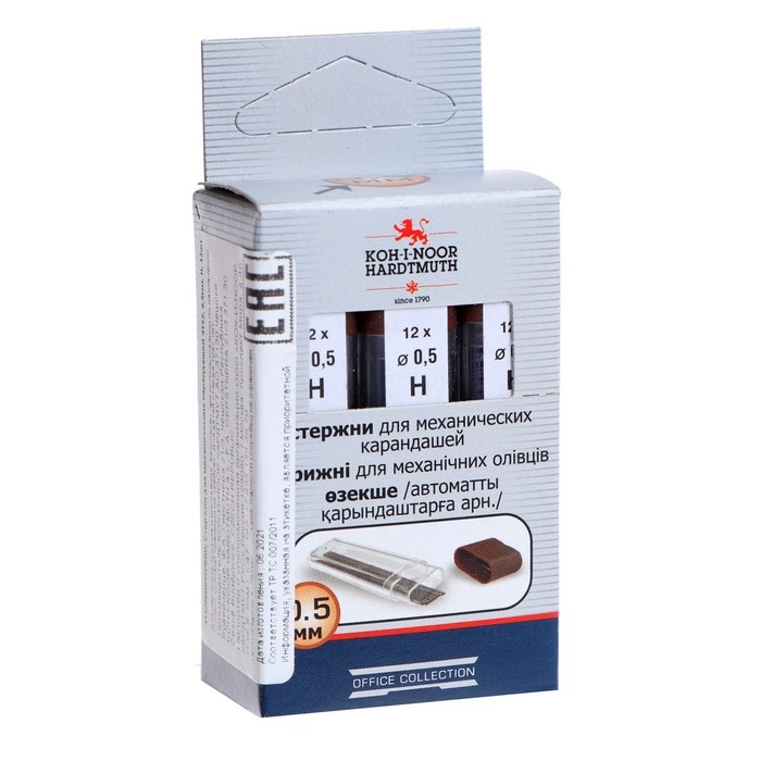 Грифели для механических карандашей 0.5 мм, Koh-I-Noor 4152 Н, 12 штук, в футляре Грифели для механических карандашей 0.5 мм, Koh-I-Noor 4152 Н, 12 штук, в футляре
