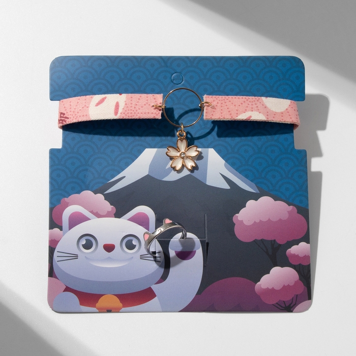 Набор 2 предмета: кольцо, чокер «Япония» милый, цвет бело-розовый в серебристо-золотом металле, 30 см Набор 2 предмета: кольцо, чокер «Япония» милый, цвет бело-розовый в серебристо-золотом металле, 30 см