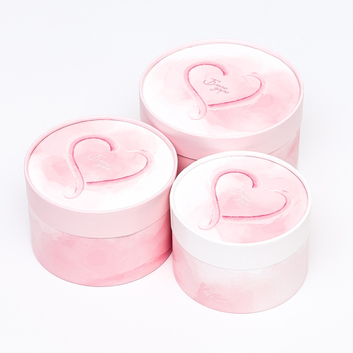 Набор шляпных коробок 3 в 1 "Сердце" , завальцованная, 16 х 10, 14 х 9, 13 х 8,5 см