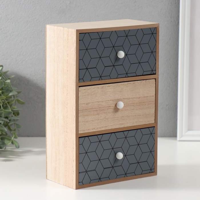 Шкатулка дерево 3 ящика  Шкатулка дерево 3 ящика "Геометрия" беж с чёрным 10х17,2х26 см