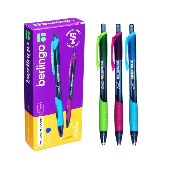 Ручка шариковая автоматическая 0.7 мм, Berlingo  Ручка шариковая автоматическая 0.7 мм, Berlingo "Riteline", грип, синяя, корпус микс