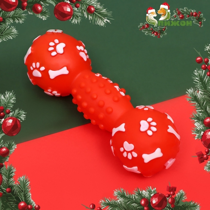 Игрушка пищащая Игрушка пищащая "Новогодняя Гантель", 12,5 см, красная