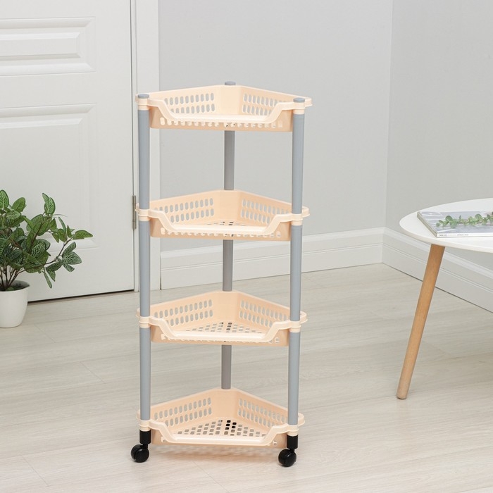 Этажерка угловая 4-х секционная, на колёсиках, цвет МИКС Этажерка угловая 4-х секционная, на колёсиках, цвет МИКС