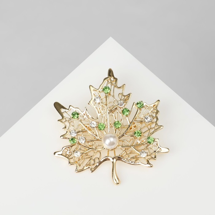 Брошь «Лист кленовый», цвет бело-зелёный в золоте Брошь «Лист кленовый», цвет бело-зелёный в золоте