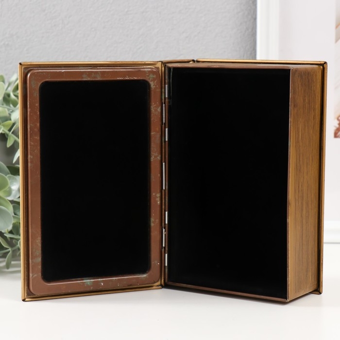 Шкатулка-книга металл, кожзам Шкатулка-книга металл, кожзам "Корабль в океане" с зеркалом 17х12х5 см