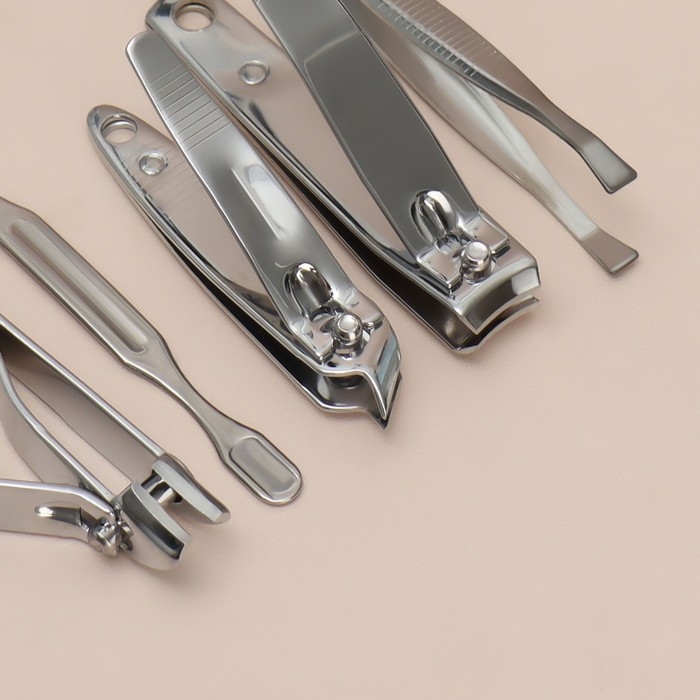 Набор маникюрный, 10 предметов, в футляре, цвет коричневый Набор маникюрный, 10 предметов, в футляре, цвет коричневый