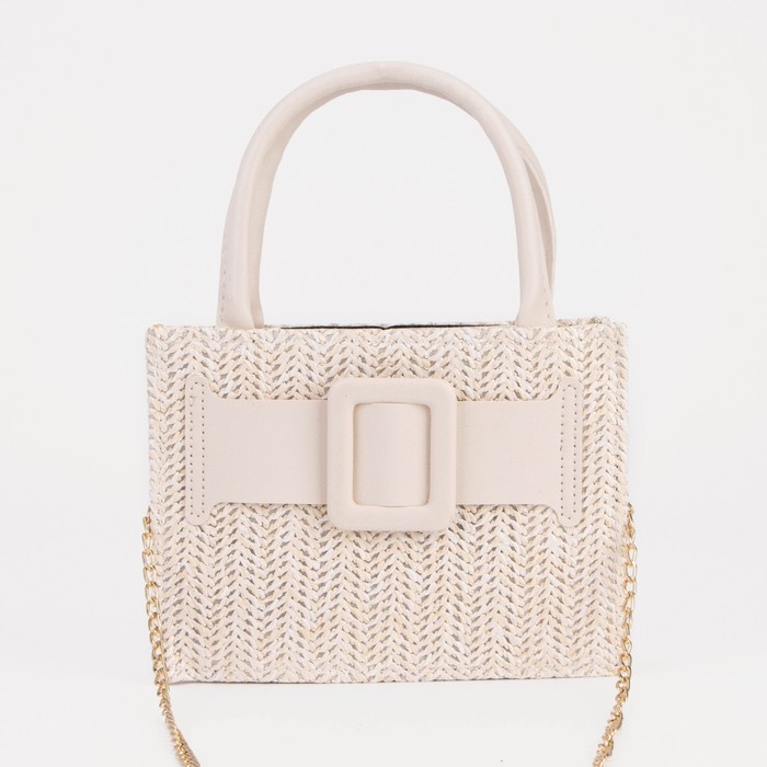 Сумка женская тоут на молнии, длинная цепь, цвет белый