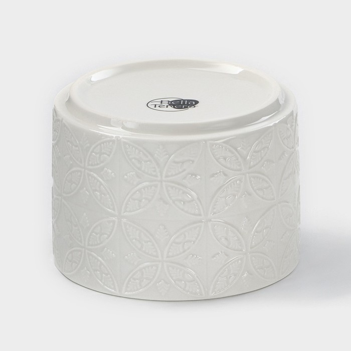 Банка для хранения сыпучих продуктов BellaTenero «Листья», 330 мл, d=10 см, с бамбуковой крышкой, фарфоровая, цвет белый