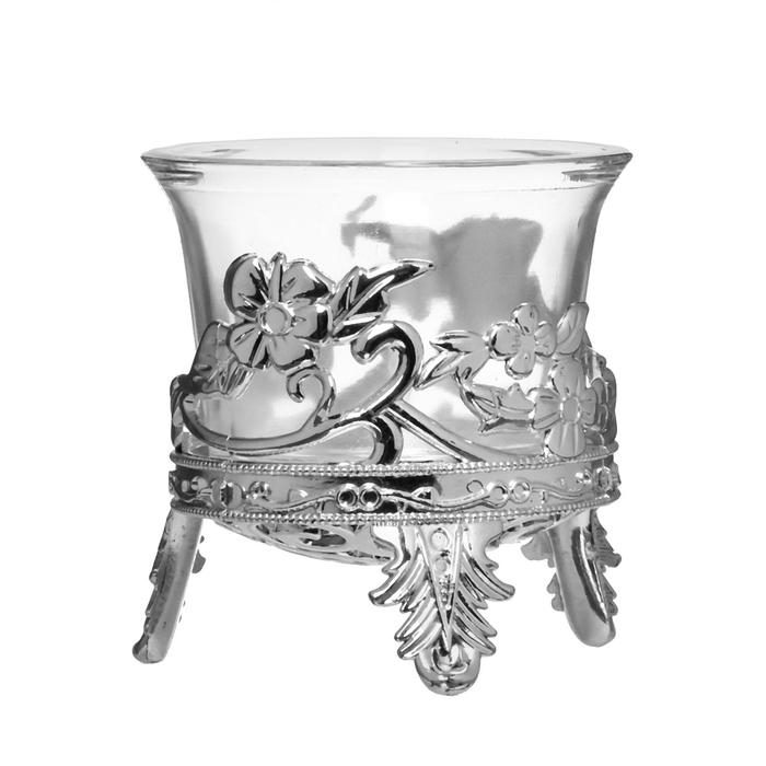 Подсвечник стекло, пластик на 1 свечу Подсвечник стекло, пластик на 1 свечу "Цветочек" серебро 6,5х6х6 см