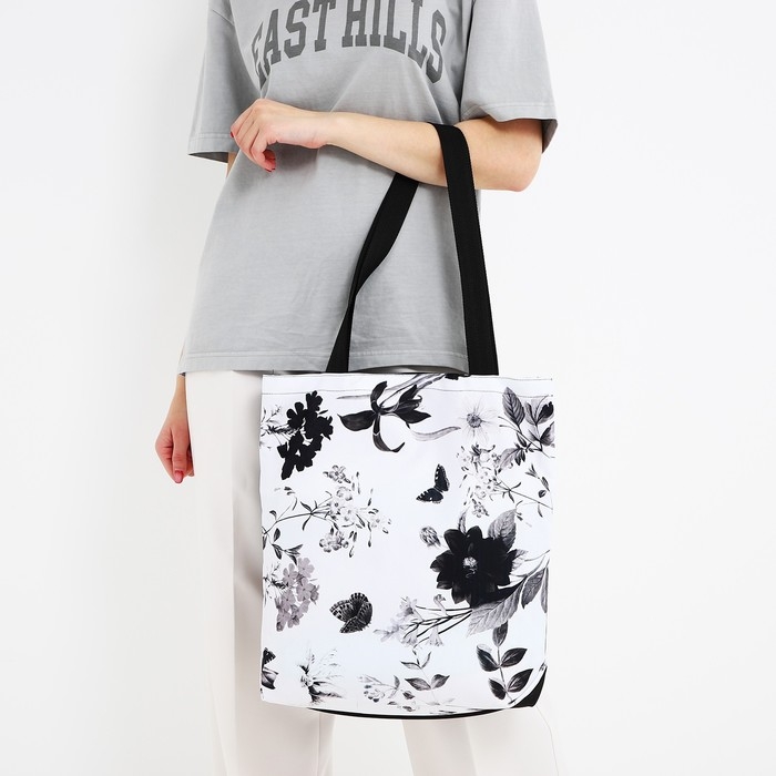 Шопер Шопер "Цветы", 40х12х38 см, цвет чёрный