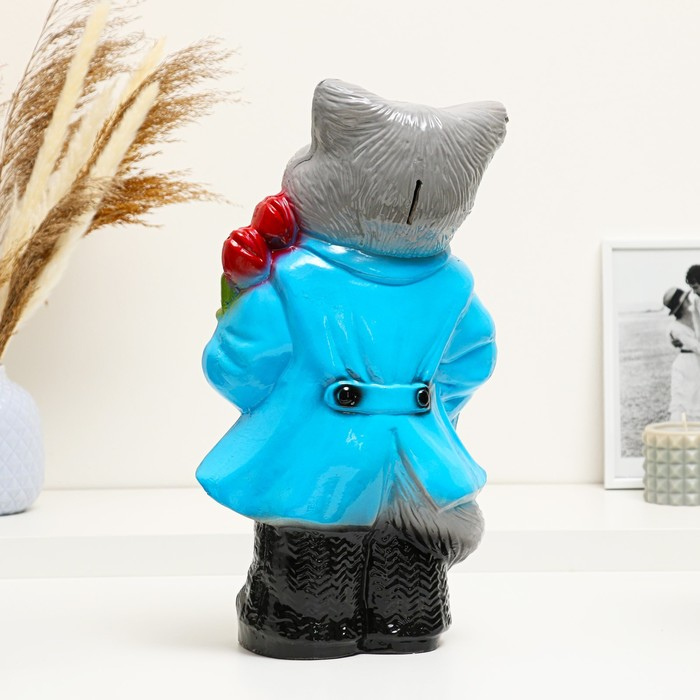 Копилка Копилка "Кот большой с тюльпанами" серый 20х23х41см МИКС