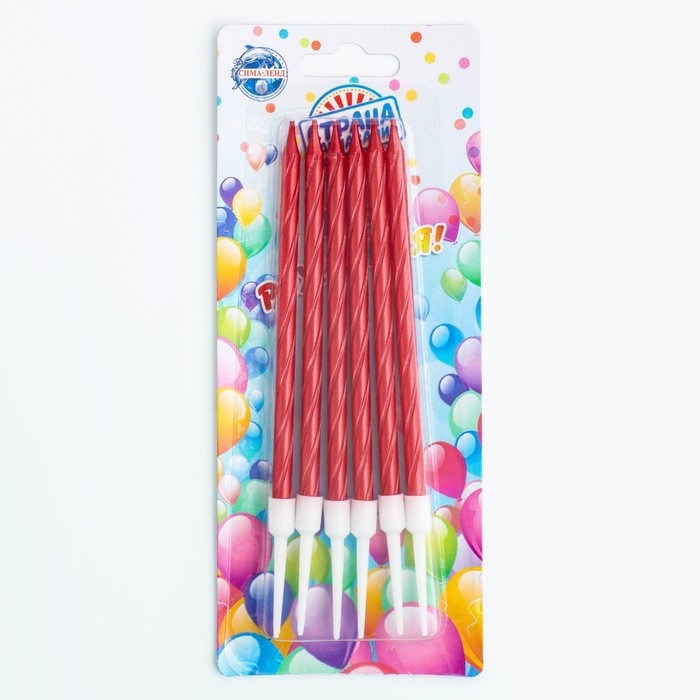 Свечи в торт витые с подставкой, 6 шт, 11 см, рубиновые Свечи в торт витые с подставкой, 6 шт, 11 см, рубиновые