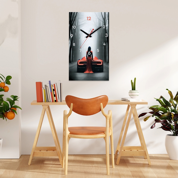 Часы-картина настенные интерьерные "Девушка в красном", бесшумные, 35 х 60 см