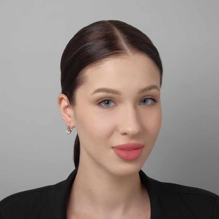 Серьги со стразами «Магия» бусинка в капле, цвет белый в розовом золоте Серьги со стразами «Магия» бусинка в капле, цвет белый в розовом золоте