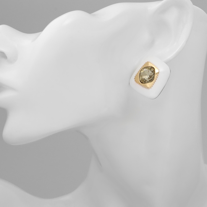 Серьги эмаль «Абстракция» ромб, цвет белый в золоте Серьги эмаль «Абстракция» ромб, цвет белый в золоте