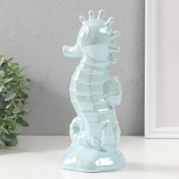 Копилка керамика Копилка керамика "Морской конёк" голубой перламутр 9,5х8,2х21 см