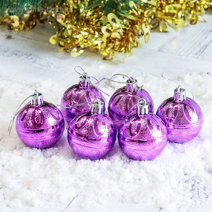 Набор шаров пластик d-5 см, 6 шт Набор шаров пластик d-5 см, 6 шт "Флёр" сиреневый