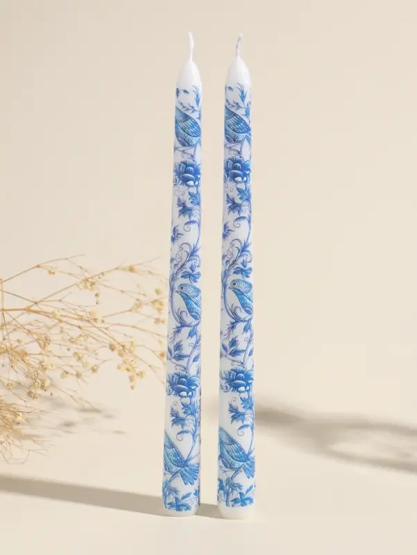 Набор свечей античных, 2,2х25 см, 2 шт "Птица и цветы" сине-белые 8х28х2,3 см