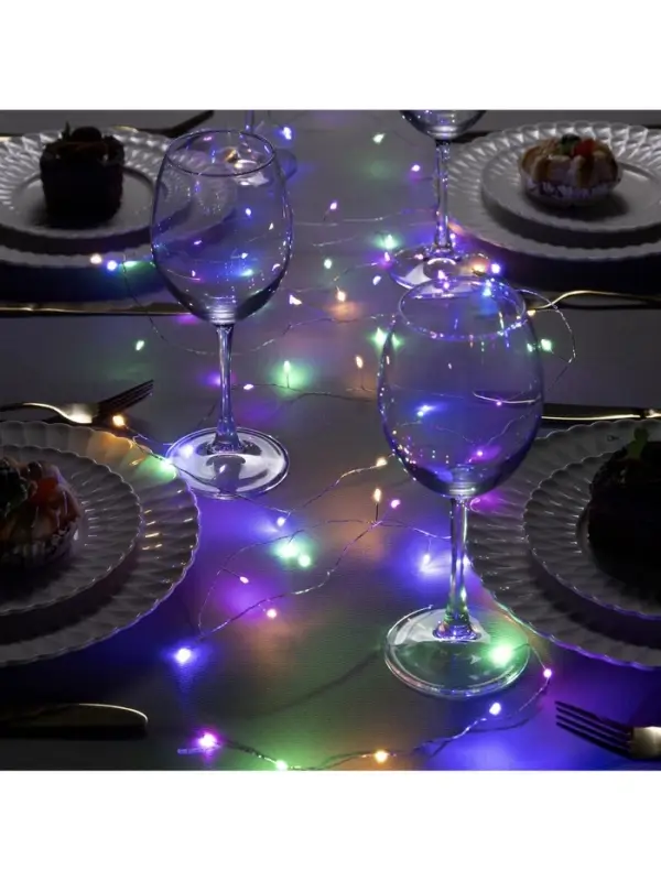 Гирлянда &laquo;Мишура&raquo; 10 м, роса, IP20, серебристая нить, 200 LED, свечение мульти, 12 В