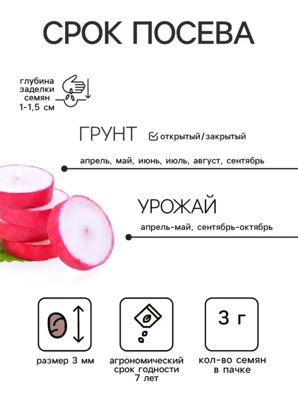 Семена Редис "Жара" скороспелый, 3 г