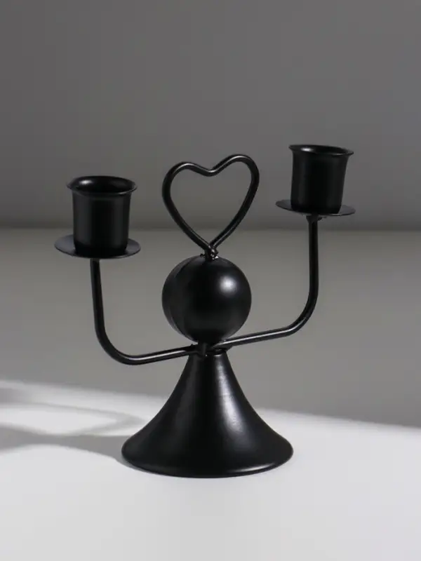 Подсвечник металл, дерево на 2 свечи  Подсвечник металл, дерево на 2 свечи "Сердечко" d=2,5 см чёрный 14х7х12 см