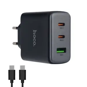 Сетевое зарядное устройство с кабелем Type-C на Type-C на 2 PD65W + USB QC3.0 C160A HOCO черное