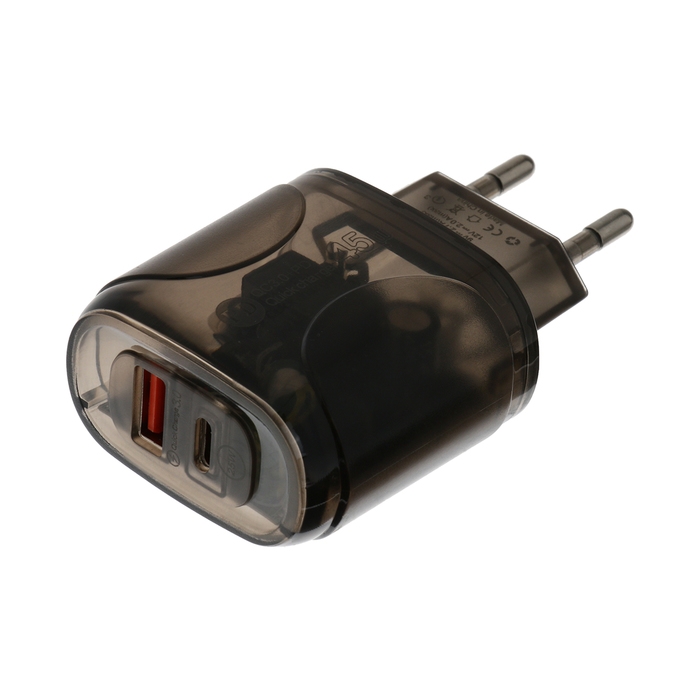 Сетевое зарядное устройство OR-000, 3 А, USB, Type-C, прозрачное, черное Сетевое зарядное устройство OR-000, 3 А, USB, Type-C, прозрачное, черное