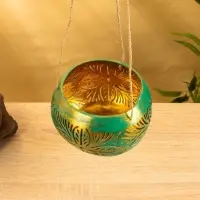Подсвечник подвесной из кокоса, 14×14×10 см, голубой с золотым