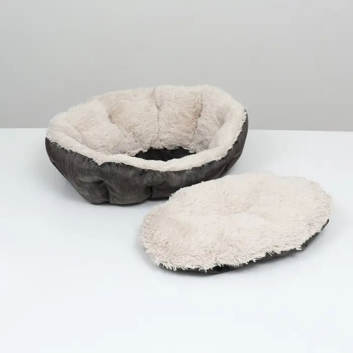 Лежанка-трансформер, 60&times;50&times;15 см, велюр, искусственный мех, цвет МИКС