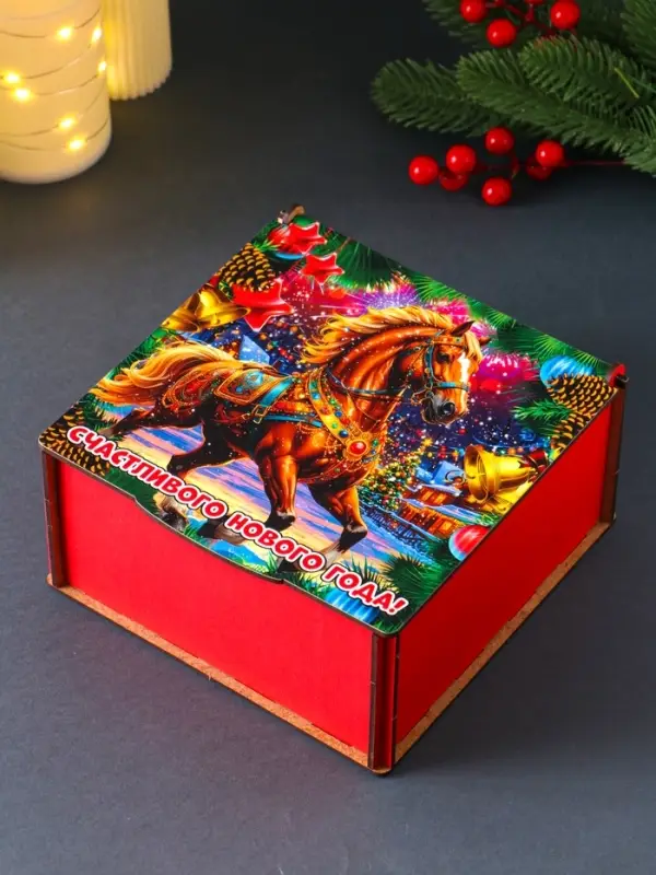 Короб сувенирный, новогодний, подарочный №4 "С Новым Годом" 18х18х9,5 см