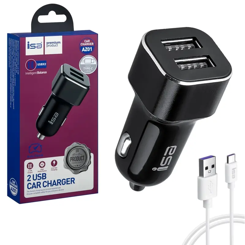 АЗУ AZ01 USB на Type-C + 2 USB 2.4A ISA черное АЗУ AZ01 USB на Type-C + 2 USB 2.4A ISA черное