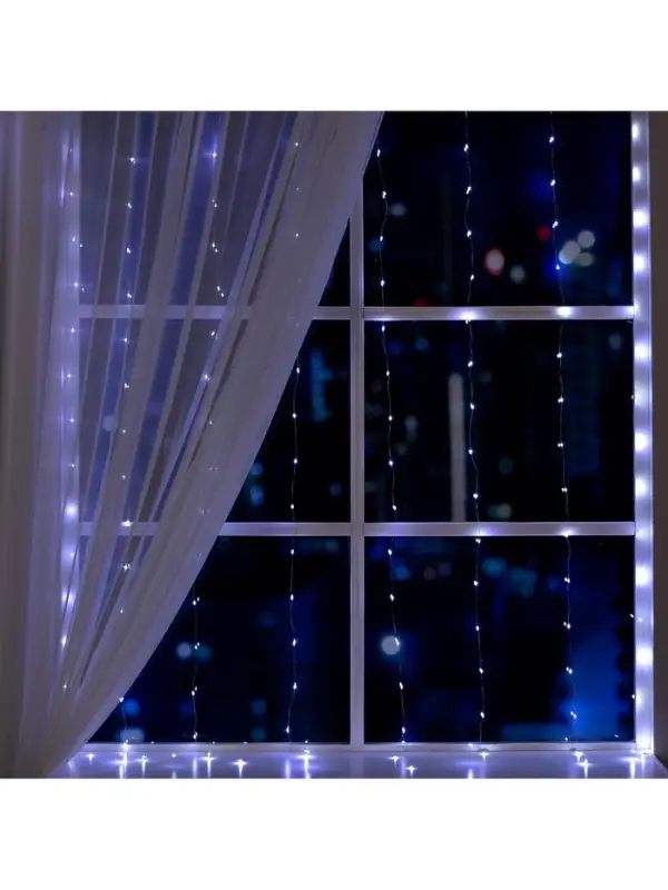 Гирлянда &laquo;Занавес&raquo; 1.6&times;1.6 м, роса, IP20, серебристая нить, 160 LED, свечение белое, 8 режимов, 220 В