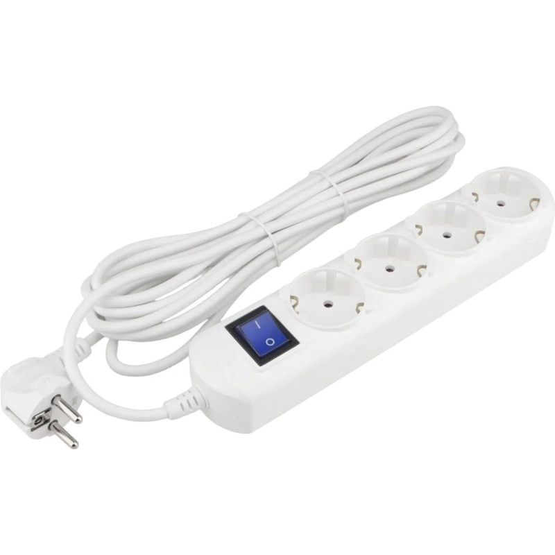 Удлинитель Power Cube 4р/5м с/з с выкл 10А бел (PC-4B-5M)