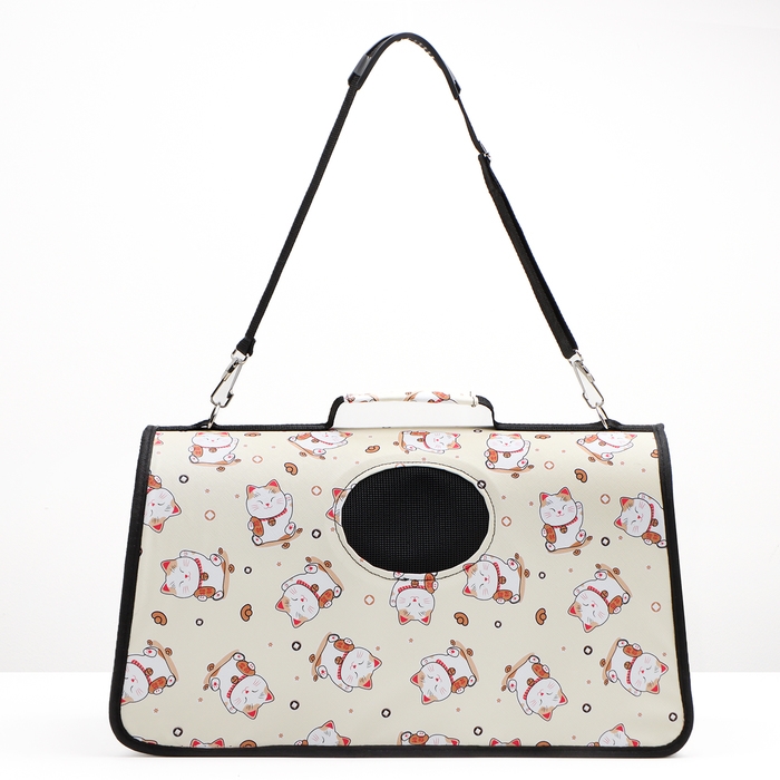 Сумка-переноска каркасная  Сумка-переноска каркасная "Котики", размер L, 53 х 21 х 29 см, бежевая