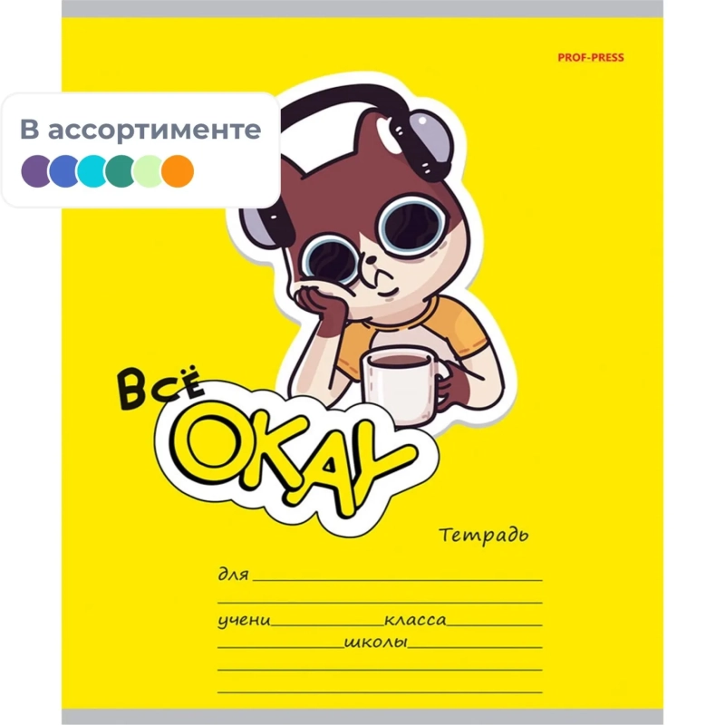 Тетрадь КЛЕТКА 18л. ВСЁ ОКЕЙ цвет.мелов.обл.,5 дизайнов в спайке 18-5590