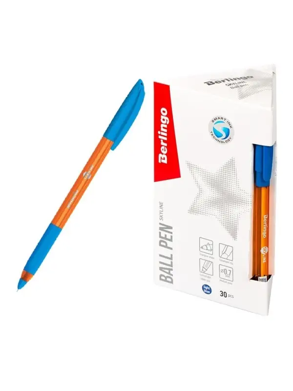 Ручка шариковая Berlingo. Skyline, светло-синий стержень, игольчатый узел 0.7 мм, резиновый упор