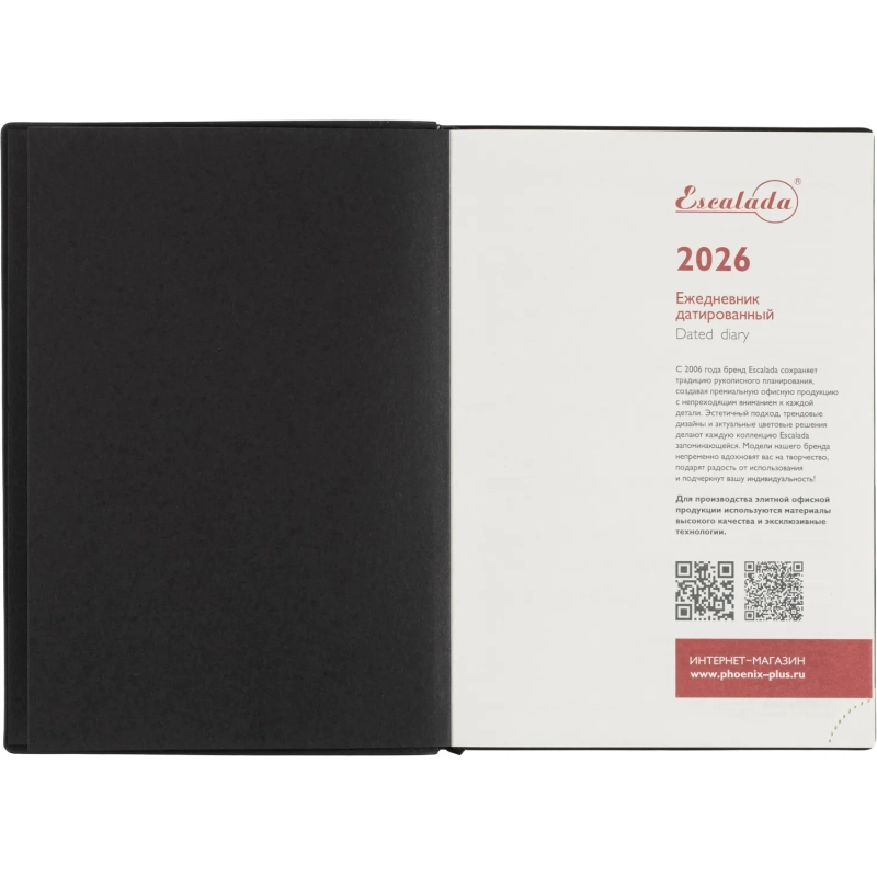 Ежедневник датированный 2026 ESCALADA А6+ (126х174мм), 176л, черный 70297