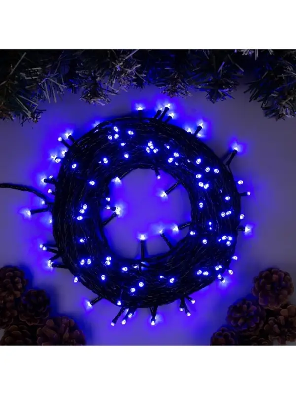 Гирлянда &laquo;Нить&raquo; 20 м, IP20, тёмная нить, 200 LED, свечение синее, 8 режимов, 220 В