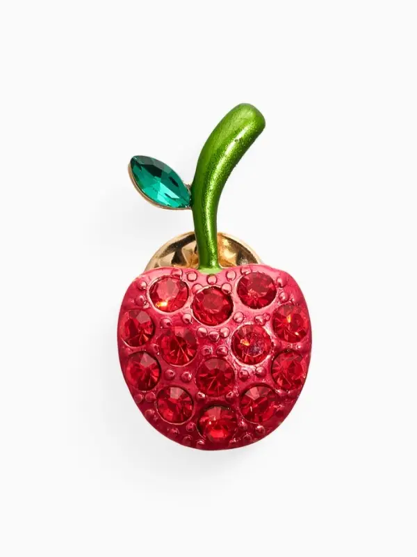 Брошь  Брошь "Вишня стразинка", цвет красно-зелёный в золоте