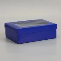 Коробка складная, крышка-дно, с окном, синяя, 24 х 17 х 8 см