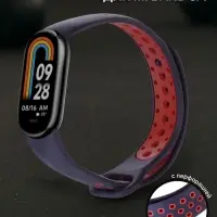 Ремешок для фитнес-браслета Mi Band 8/9 Luazon, с перфорацией, чёрный, красный