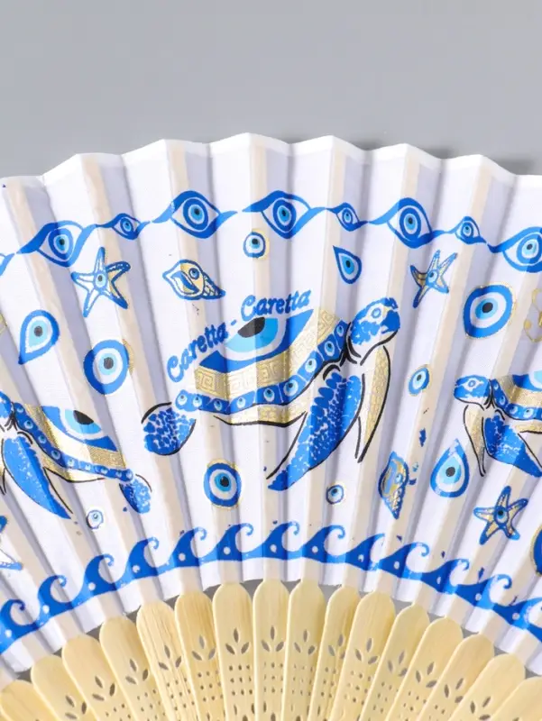 Веер складной с кисточкой &laquo;Черепахи&raquo;, белый с золотом, 23 см