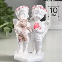 Фигура гипс &laquo;Ангелочки с мишкой на сердце&raquo;, перламутр, 10&times;7&times;5 см