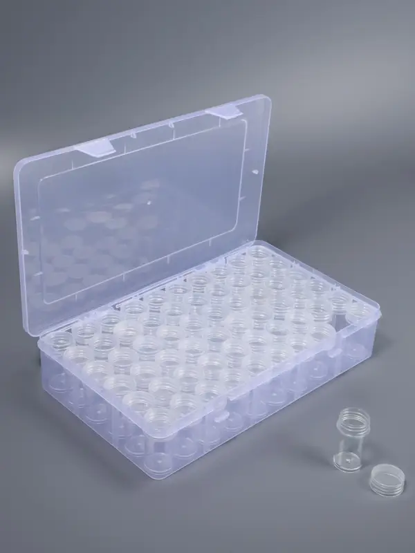 Органайзер для хранения мелочей, 60 баночек, в контейнере, 28&times;17&times;5.5 см, прозрачный