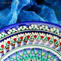 Тарелка узбекская Риштанская Керамика &laquo;Узоры&raquo;, d=20 см, синяя, узор МИКС