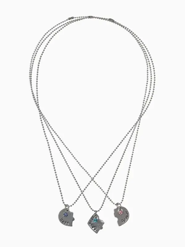 Кулоны парные &laquo;Тройное сердце&raquo;, 45 см, цветные в серебре