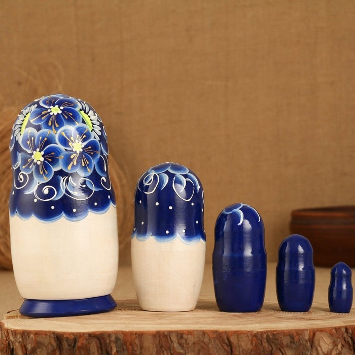 Матрёшка 5-ти кукольная  Матрёшка 5-ти кукольная "Сима" синяя , 17-18см, ручная роспись.