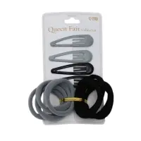 Набор для волос QF &laquo;Мира&raquo;, 12 шт.: 4 заколки 5 см, 8 резинок 3.5 см, серо-чёрный