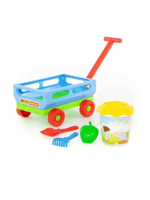 Набор игрушек для песочницы, 6 предметов: тележка, ведро, ситечко, лопатка, грабельки, формочка
