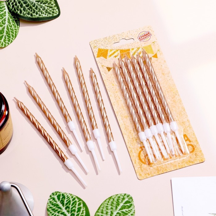 Свечи в торт витые с подставкой, 6 шт, 11 см, шампань Свечи в торт витые с подставкой, 6 шт, 11 см, шампань